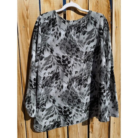 Vintage K Studio Women Contrast Cheetah Print Asymmetrical Long Sleeve Blouse 14 - Picture 3 of 3
